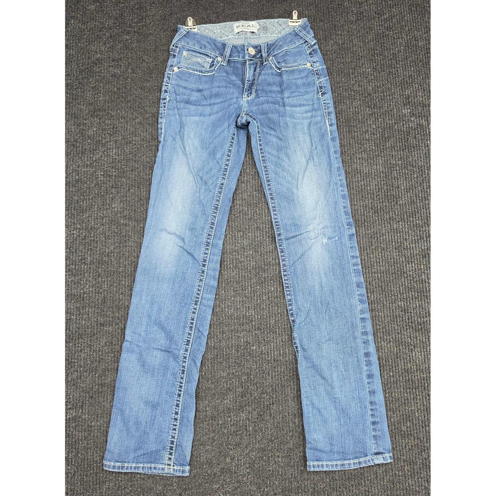 Ariat REAL Denim Womens 27L Medium Wash Straight Leg Jeans Thick Stitch Paisley